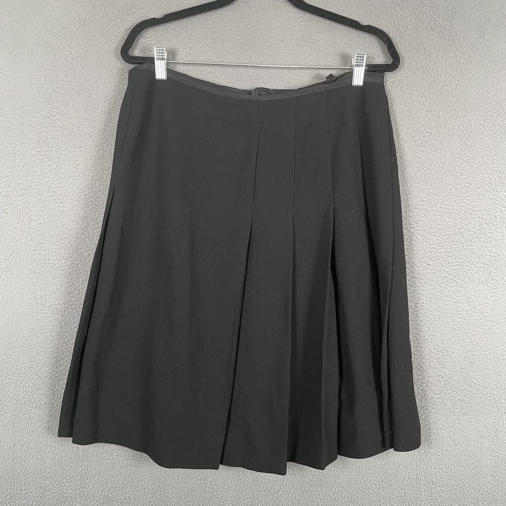 Rena Lange Skirt Womens 14 Black Wool Pleated Knee Length Lined Career Work